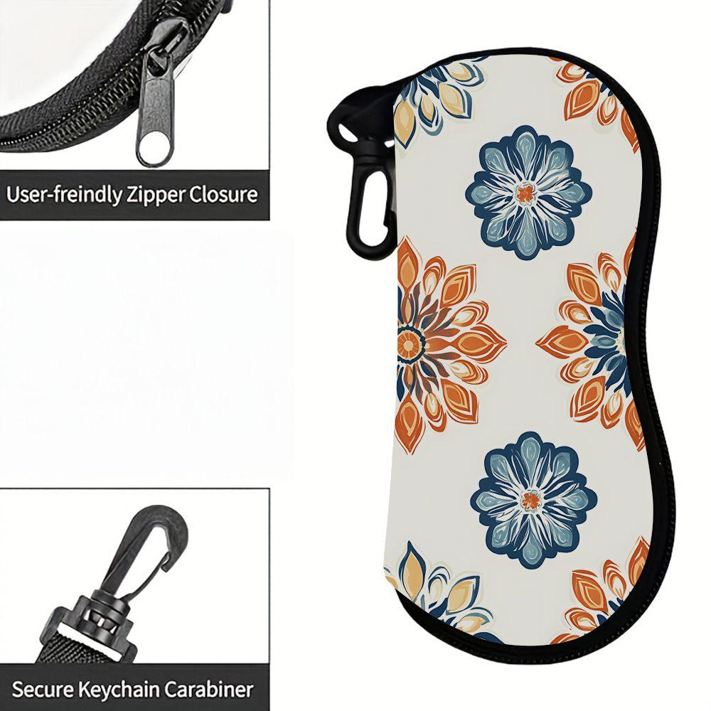 2D-Boho Floral Print Protective Glasses Case, Vintage Mandala Pattern Sunglasses Case, Portable Eyewear Holder Pouch, Lightweight Travel Spectacle Sto