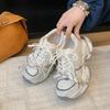 Leather Thick-soled Heightening Dad Shoes Women's 2025 Autumn New Popular Thin Mesh Breathable Casual Sports Shoes