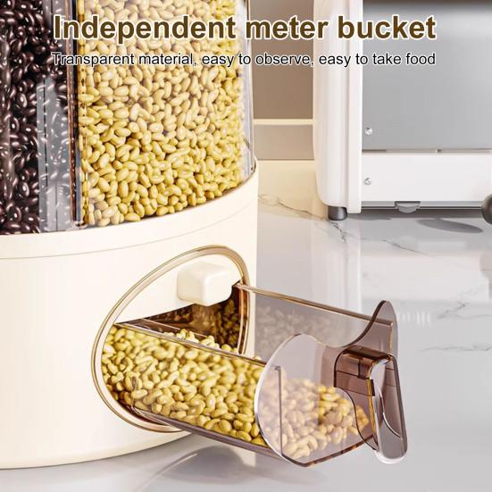 Герметичный дозатор сухого зерна, большая емкость, 6 отсеков, прозрачный вращающийся на 360 градусов дозатор риса, зерновое ведро