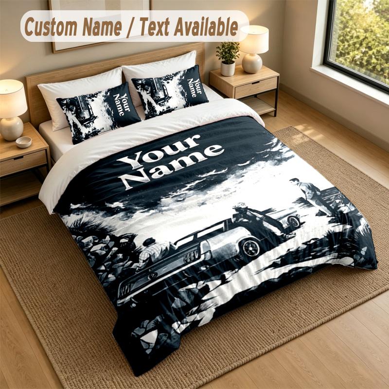 3Pcs Bedding Set Custom Name Text, 1 Sheet 2 Pillowcases Home Bed DecorDie drei Fragezeichen