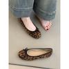 Sheepskin Version~ Genuine Leather French Flat-bottomed Leopard Print Bow One-pedal Shallow Mouth Single Shoes Women's Round Head Evening Shoes 