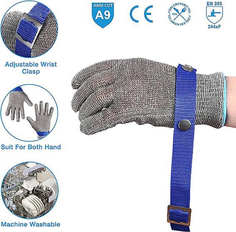 Кухонные перчатки 5 уровня защиты от порезов с металлической пряжкой и защитой из стальной проволоки