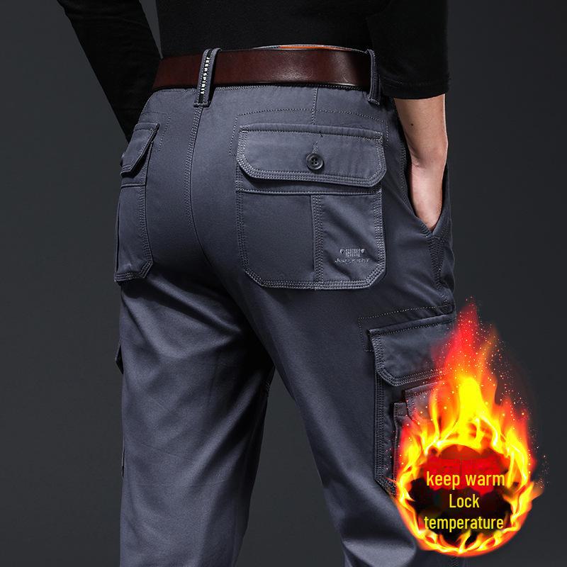 Мужские свободные прямые брюки с несколькими карманами для активного отдыха на открытом воздухе с толстым бархатом
