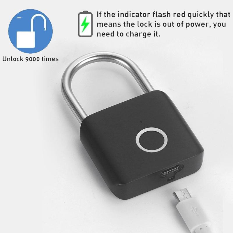 Smart Keyless USB Charging Fingerprint Lock Padlock Waterproof Door Lock 0.2sec Unlock Portable Anti-theft Padlock Zinc
