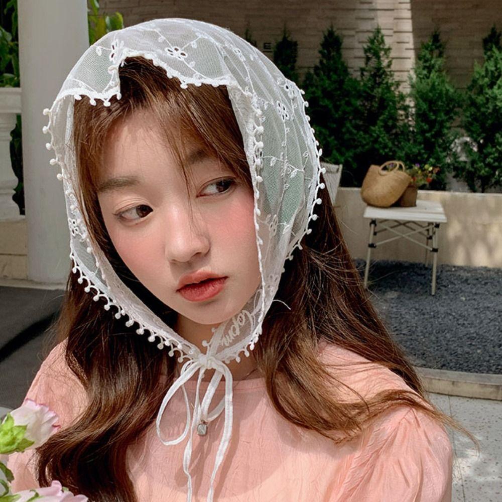 Turban Lace Triangle Bandana Countryside Style Flower Triangle Scarf Lace Hair Scarf Travel