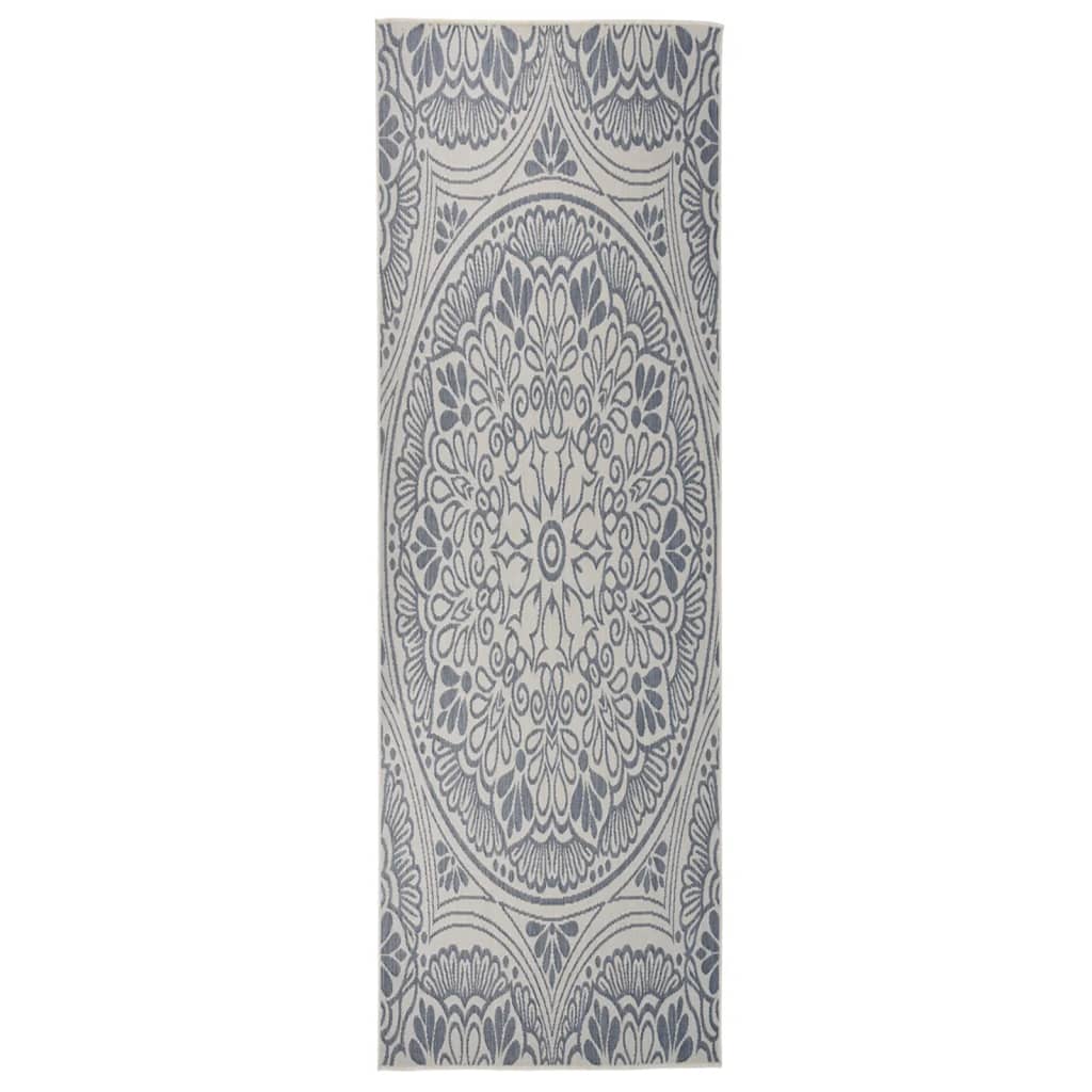 Outdoor Flat Woven Rug 80 x 250 cm Blue Pattern