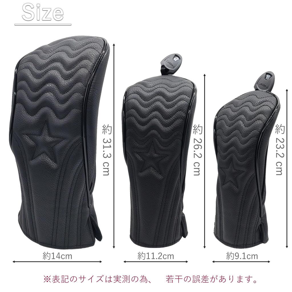 Premium PU Leather Golf Headcovers for and Wood Golf with Wave Pattern Conversion Daggers (3-Piece Set) Driver, Driving, Clubs, (Black)