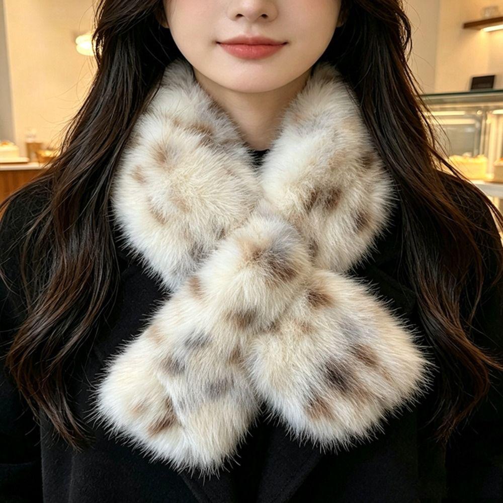Crossover Pull Through Scarf Leopard Print Winter Neck Warmer New Plush Neck Scarf Daily Outfits