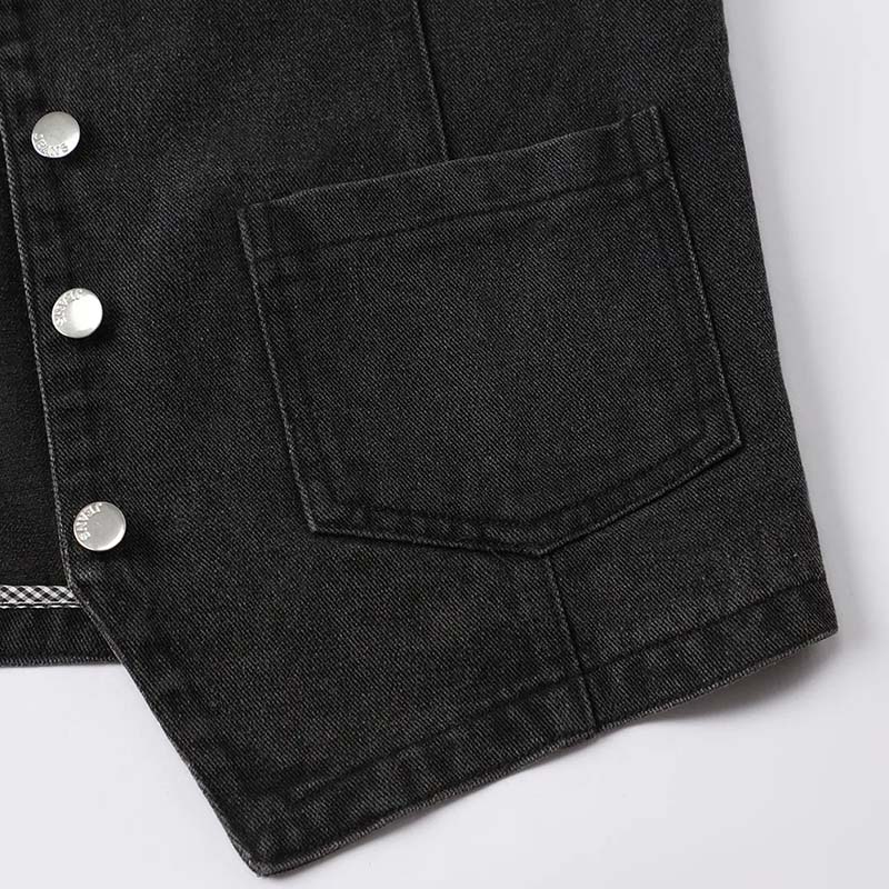 Джинсовый жилет куртка    Винтажный женский повседневный однотонный жилет без рукавов Джинсовая куртка топ