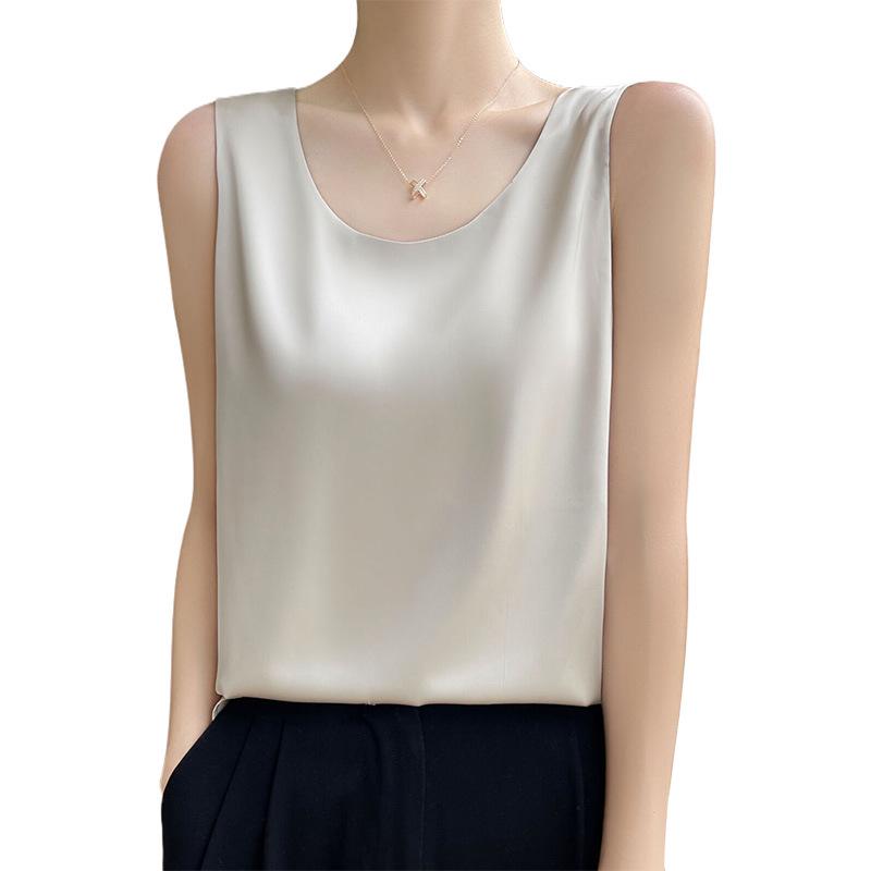 Versatile Women's Satin Camisole: Front V, Round Back, Sleeveless, Wide Straps—perfect Under a Suit, Silky Finish with an Elegant Back.