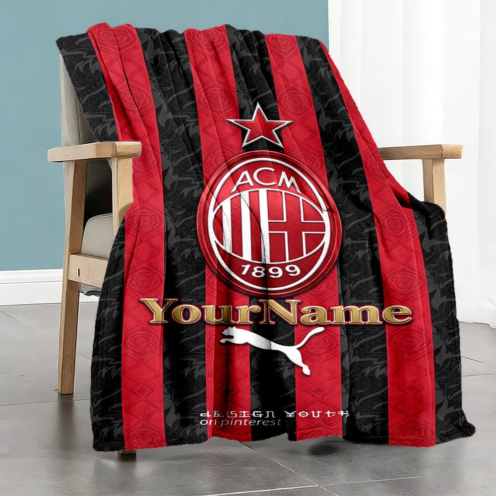 Ac Milan Customize Your Name Blanket Lightweight Customizable Blanket Ultra-Soft Suitable for Couch Office Seaside Picnics for All Occasions