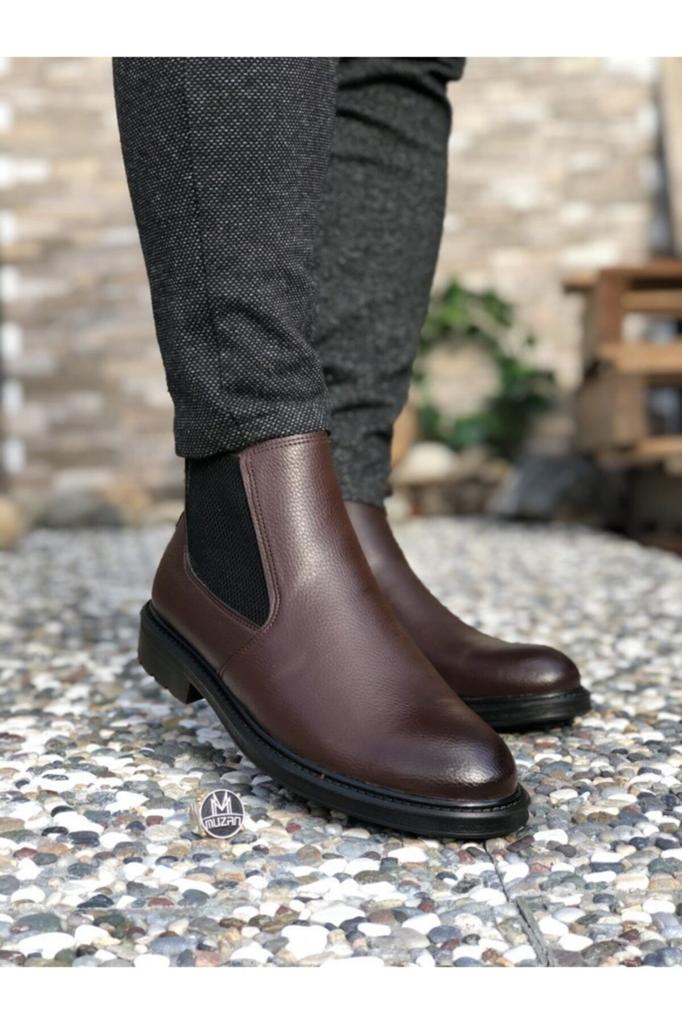 Men's Fashion Faux Leather Flat Heeled Booties Muzan Chelsea Boots Shoes