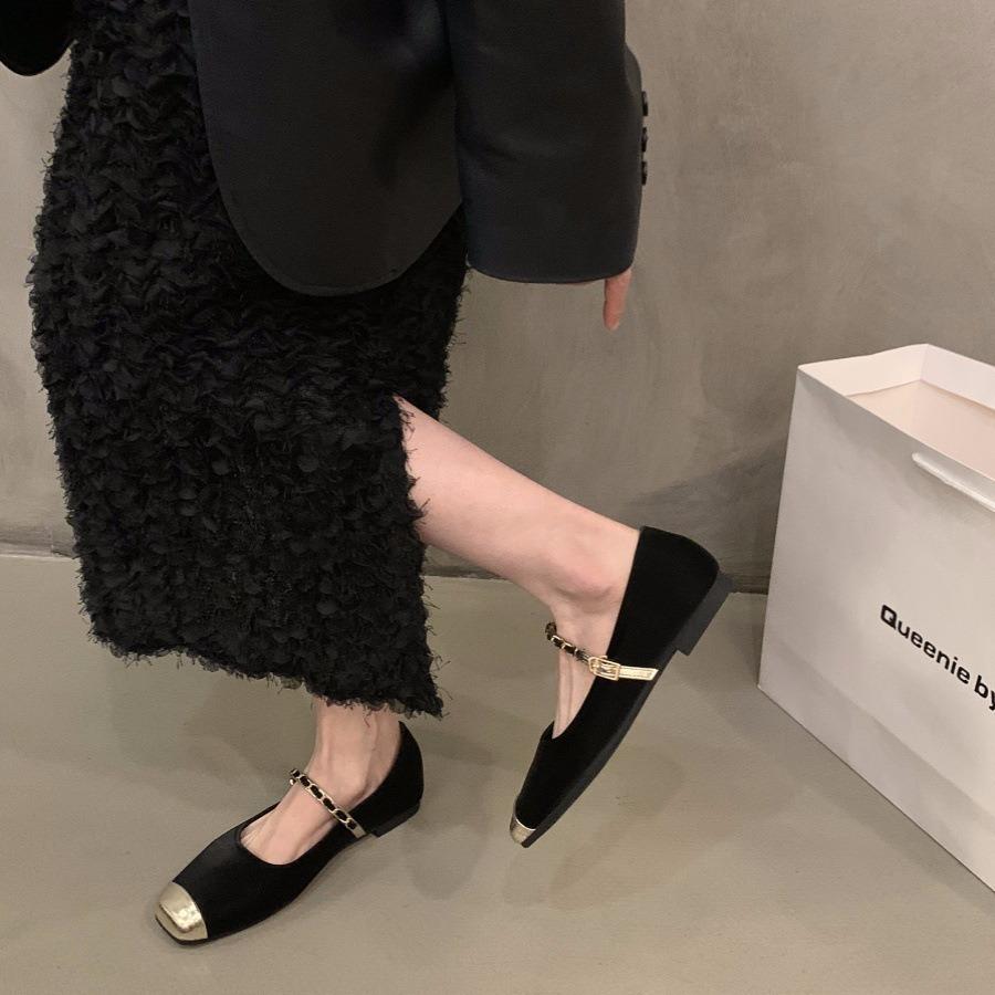 Flat-bottomed French Small Fragrant Single Shoes Women's Shoes 2024 New Spring and Autumn Square Head Temperament Mary Jane Evening Shoes