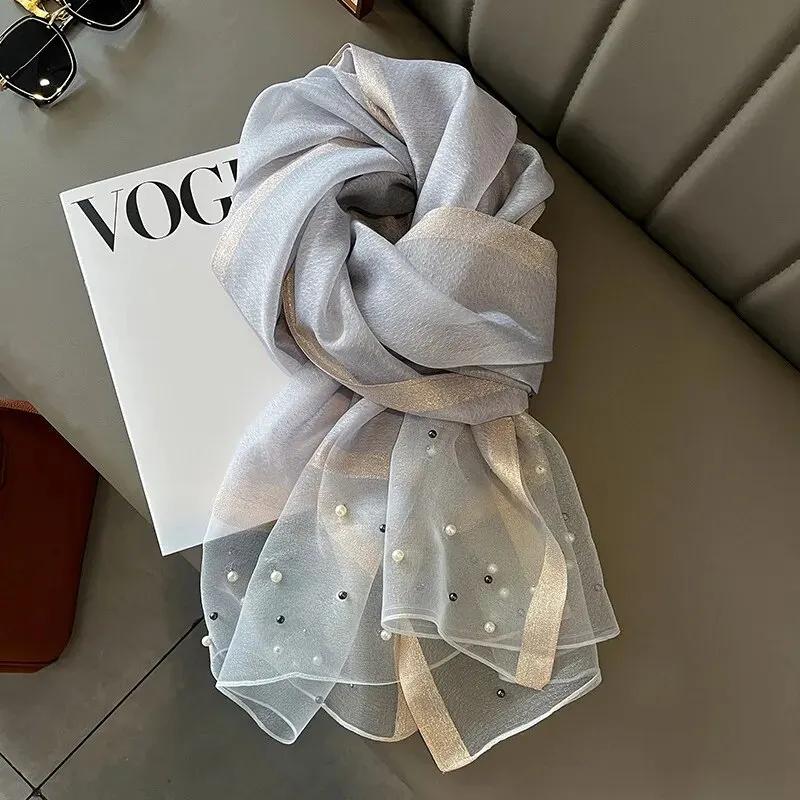 Luxury Brand Women Fashion Scarf Plain Solid Silk Linen Shawls Summer Lady Bandanas Foulard Hijab