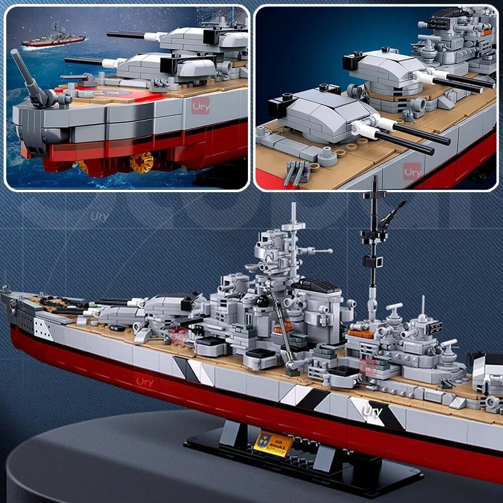 WW2 Military Warships KMS 2in1 Bismarck Battleship Fleet Collection Building Blocks Classic Model Toy for Kids Boy Gift