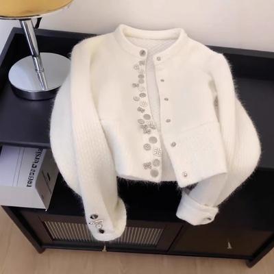 Белая куртка-свитер из флиса енота для тяжелой промышленности, женская, новая, на осень и зиму, пушистый вязаный кардиган-топ