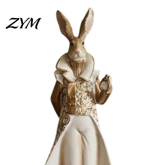 Modern Resin Statue for Living Room Vintage Mr & Mrs Rabbit Figurine, Dress Bunny Statues, Farmhouse Minimalist Desktop Decorations Country