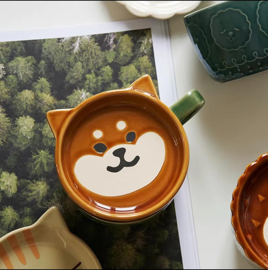 Милая керамическая кружка Японская керамическая мультяшная чашка с котом и крышкой Кофейная чашка Милая чашка для завтрака Креативная чашка для кофе с молоком Пара с крышкой