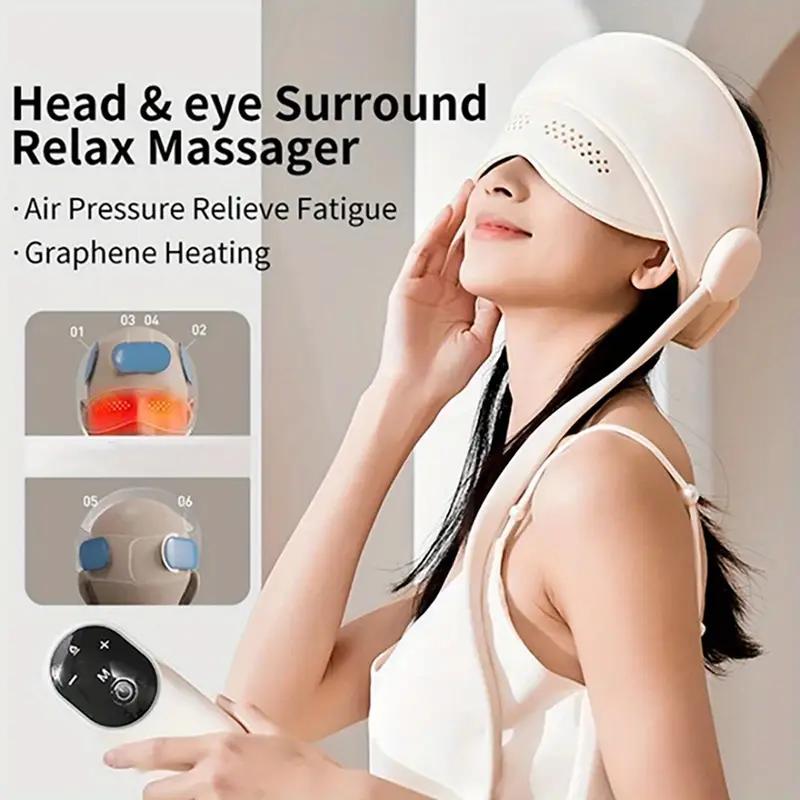 Portable Electric Head-Eye Massager Electric Head Massager Scalp Massager Head Compress Air Bag Massager with Heat & Knead
