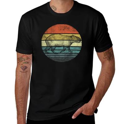 Capybara Retro Sunset Animal Lover Capybara Silhouette Tshirt Festival Casual Short Sleeve