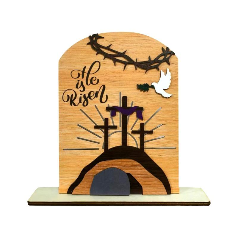 He Is Risen Decor Wooden Easter Resurrection Scene Empty Tomb Table Decorations Indoor Catholic Acrylic Sculpture