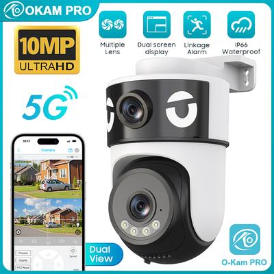 OKAM PRO APP Двухобъективная камера 5G Wi-Fi IP-камера HD 10 МП PTZ Цветное ночное видение Двусторонняя связь Отслеживание движения ИИ Смарт-камера