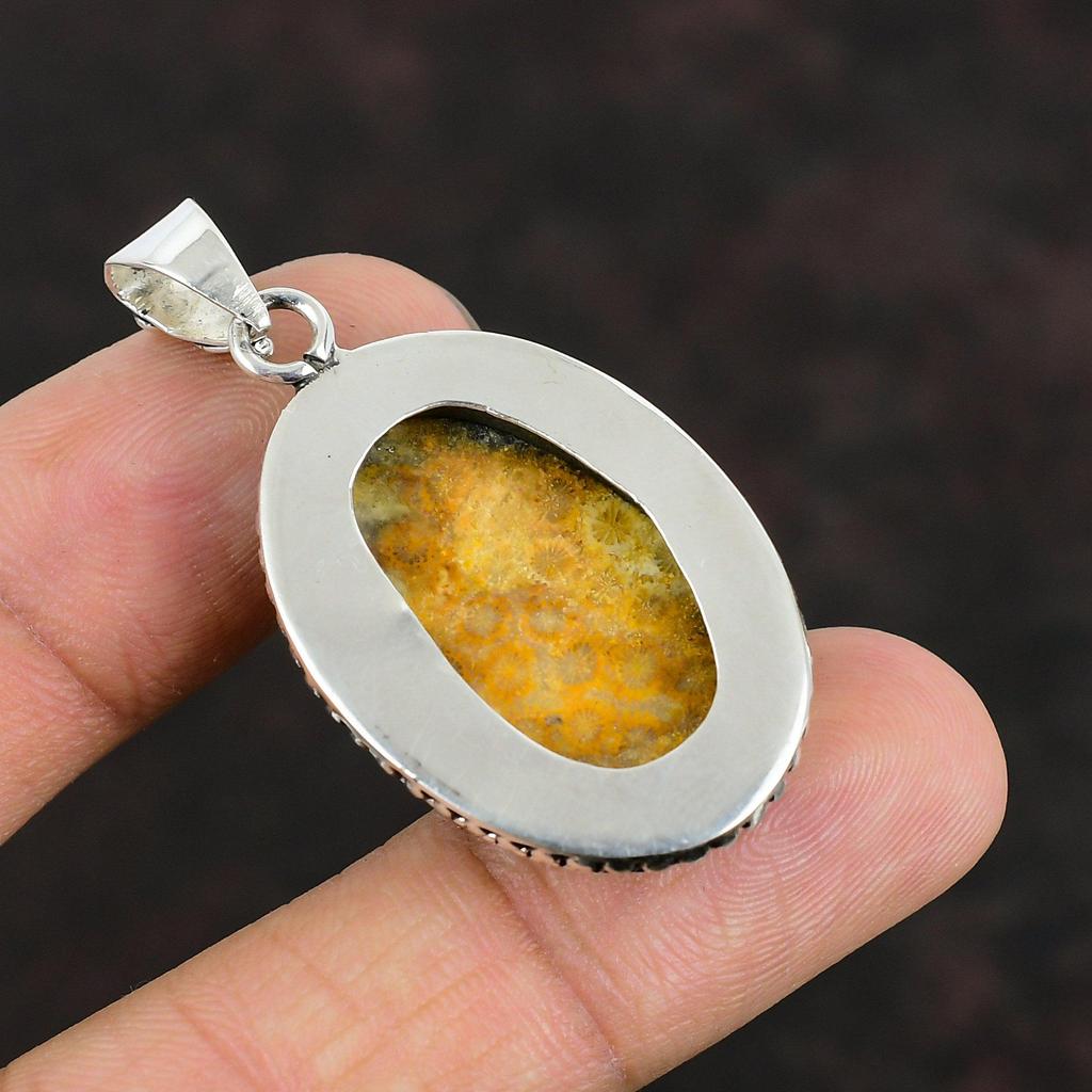 Подвеска из натурального драгоценного камня Fossil Coral, подвеска ручной работы, элегантное ювелирное изделие, кулон из стерлингового серебра 925 пробы, достойные ювелирные изделия из ископаемого коралла, подарки для мамы