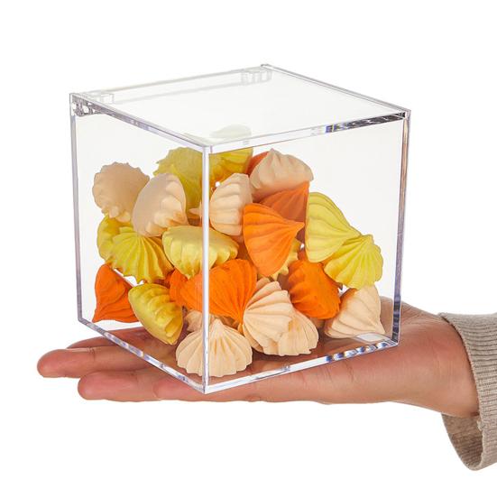 Прозрачные акриловые коробки, маленькие квадратные кубические контейнеры с крышкой, пластиковый органайзер для хранения конфет, таблеток, крошечных ювелирных изделий