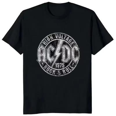 Ac Высокое Напряжение 1975 Постоянный Ток Черный Мужская Футболка Горячая Распродажа Лето Короткий Рукав Крутая Хип-Хоп Уличная Одежда Футболка Хипстер Корея 01336