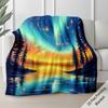 (2D Flat Printing) 1pc Aurora Borealis Starry Night Lake Forest Print Blanket - Lightweight Flannel Throw for Sofa Bed Travel Camp