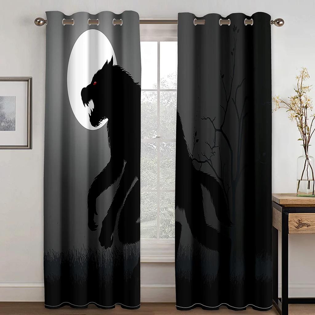 Волк Змея Кровавая Луна Черно-белые Шторы с высоким затемнением Балдахин Декор Спальня Детская Окно Различные Темные Серии Затемняющая Штора