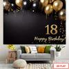 2D Black Gold Glitter 18th Happy Birthday Photography Background Cloth
