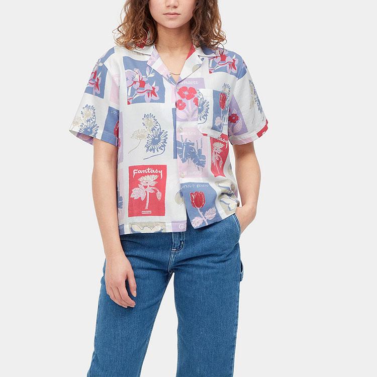 Carhartt WIP Женская рубашка с коротким рукавом Verdanta Белый цветочный принт Рубашка с кубинским воротником Женские рубашки I030049-0RZ-4G