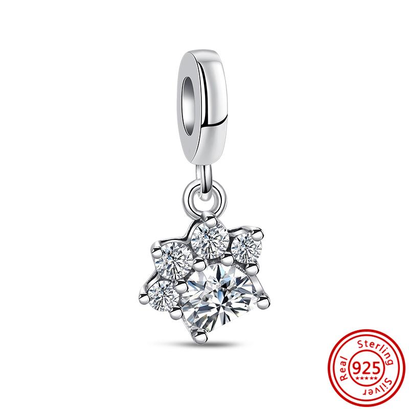 New S925 Silver Pink Heart Animal Paw Print Pendant Clear Zircon Fashion Beads Fit Original Charms Bracelet Women Jewelry