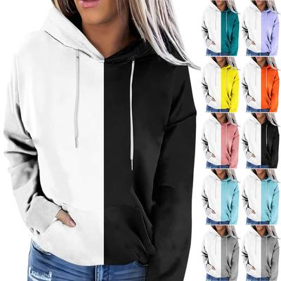 Женская модная толстовка с капюшоном и длинными рукавами в стиле колор-блок с завязками