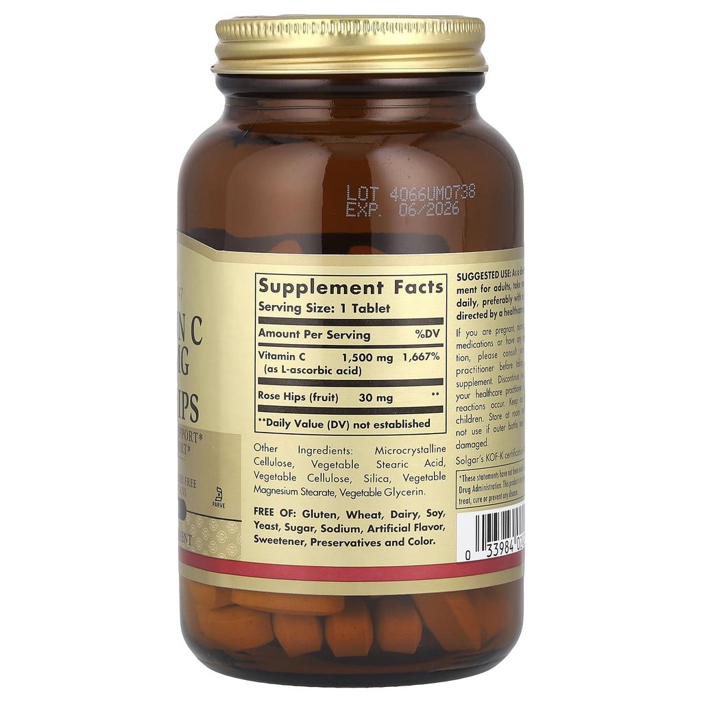 Vitamin C, Rosehip, 1,500Mg, 90 Tablets