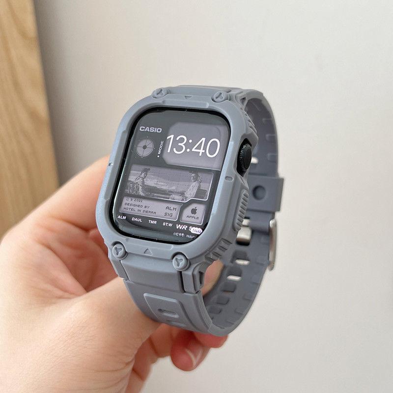 Ремешок для чехла для Apple Watch Ultra 49 мм, 45 мм, 44 мм, 41 мм, 40 мм, силиконовый ремешок для Iwatch Series 8 7 6 Se 5 4, защитный чехол-браслет