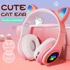Cute Cat Ear Headphones Bluetooth 5.0 Wireless Game Headset Bass Noise Cancelling Stereo HiFi Music Support TF Card Casco Mic Girl Gift Pink