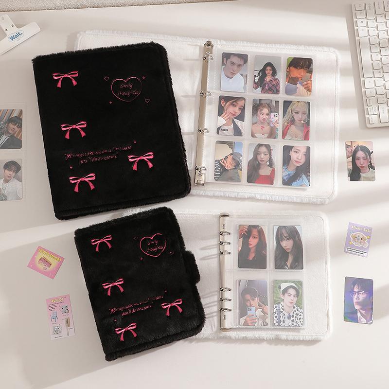 A4/A5 3-дюймовый альбом для хранения маленьких карточек с плюшевой обложкой и бантом, папка для фотокарточек, книги для коллекции фотокарточек, держатель для фотокарточек на кольцах