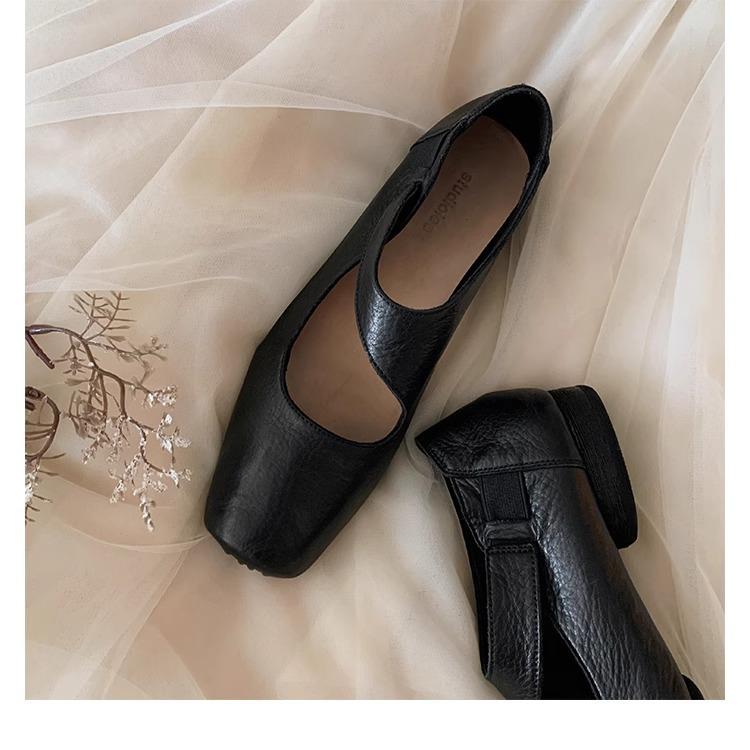 Grape Mom Studio Высококачественные лоферы из лошадиной кожи с квадратным носком и массивным каблуком для женщин - Осенний стиль