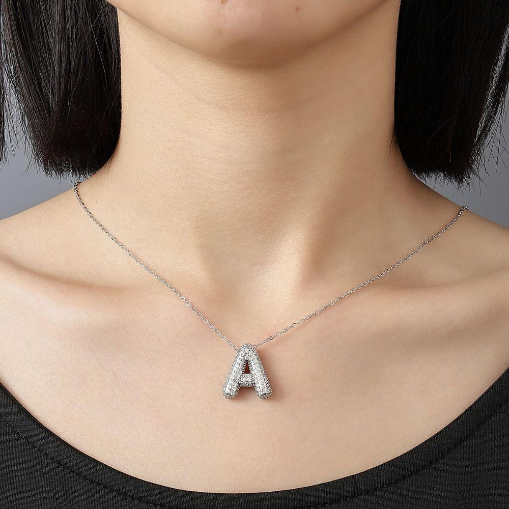 Silver Color Letter Pendant Necklace Stain Steel Women Choker Simple Silver Zircon Necklace Women