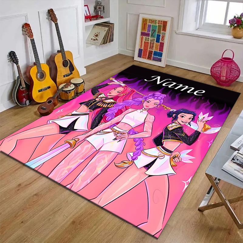 Custom KPop Demon Hunters Mat Personalized Name, Polyester Washable Indoor Entryway Rug, Gift for Christmas, Easter, Thanksgiving Day
