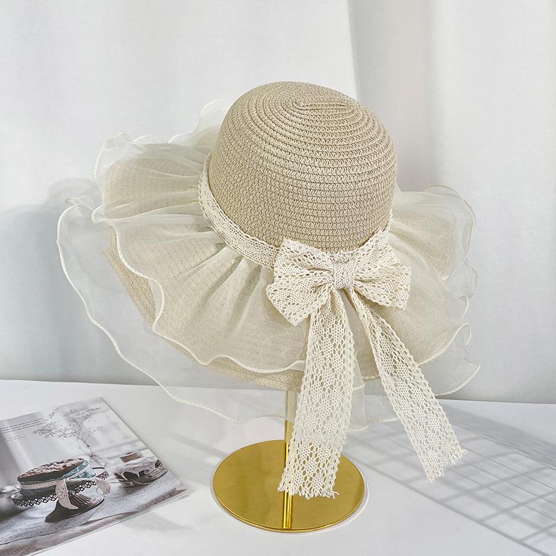 Seaside Beach Hat Lace Straw Hat Children Summer Visor Breathable Sunscreen Bucket Hat Vacation Style Straw Hat