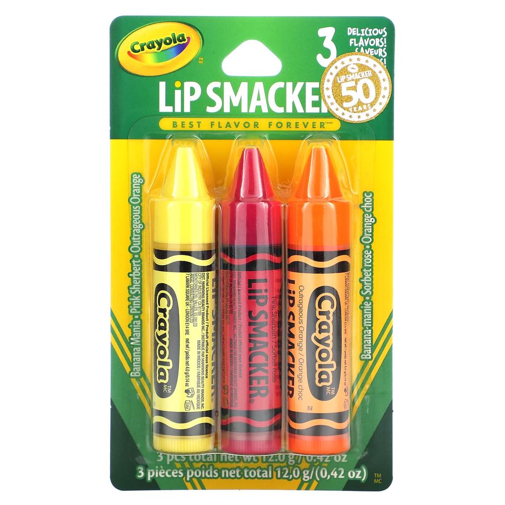 Lip Smacker, Crayola, lip balm, variety pack, 3 packs, 4 g (0.14 oz) each