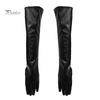 Fashion Lady Solid Color Faux Leather Full Finger Long Arm Gloves Stage Mittens