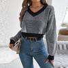 Женский свободный повседневный полосатый свитер с V-образным вырезом и длинными рукавами, топ-пуловер