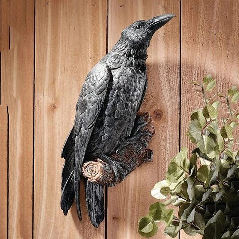 Resin Raven Statue - Realistic Crow Sculpture for Outdoor Halloween Decor, Creative Courtyard or Garden Animal Decoration