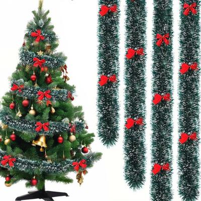 Рождественская гирлянда 6,5 футов с 6 красными бантами, искусственная зелень, сосновая гирлянда для каминной полки, лестницы, камина, домашнего украшения для вечеринки