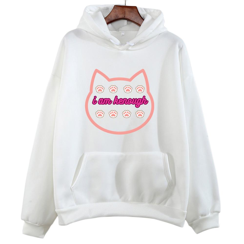 I Am Kenough Barbenheimer Hot Pink Hoodies Cat Cute Graphic Print Sweatshirts Long Sleeve Women Fleece Pullovers Hooded Clothing