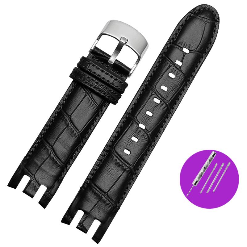 Классический ремешок для часов из натуральной кожи для Swatch Yrs403 412 402G Series, изогнутый вогнуто-выпуклый ремешок из коровьей кожи 21 мм, аксессуар для мужских часов